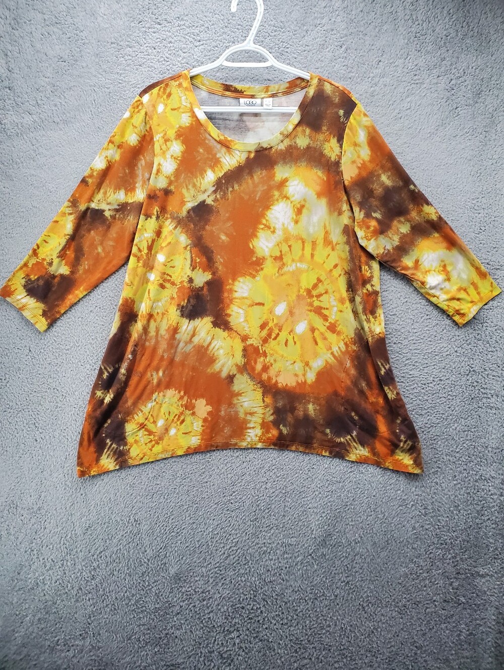 LOGO Lori Goldstein X Smiley World Tie Dye Top Womens 1X 3/4 Sleeve